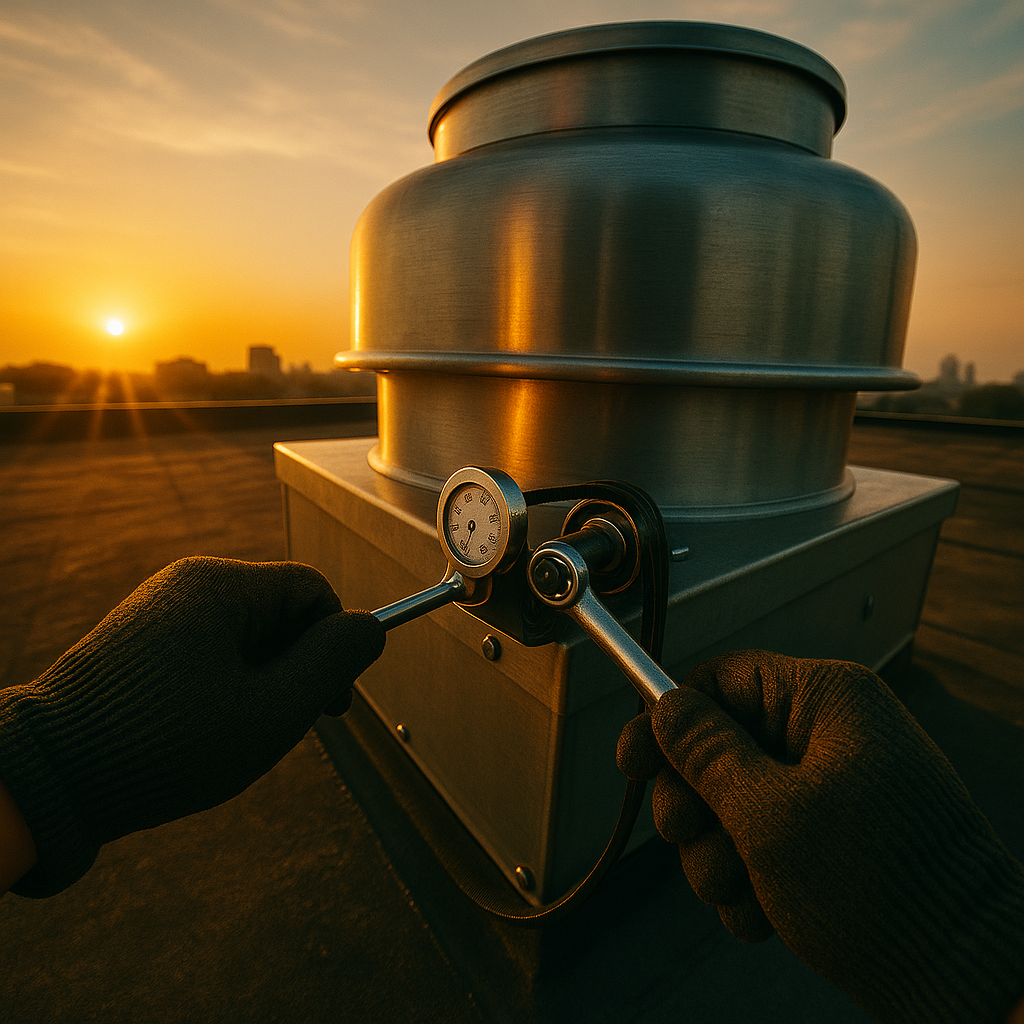 Professional kitchen exhaust fan and ductwork